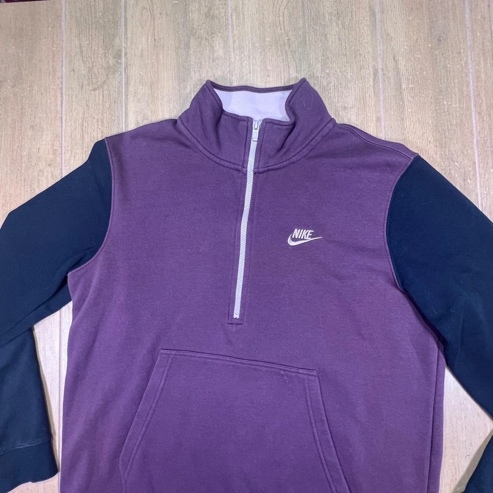 Nike‎ Mens Club Fleece size Lg Quarter Zip Colorblock Pullover Plum Navy retro